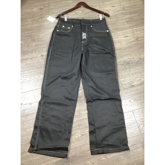 Amalfi Heaven Can Wait Black Mens Denim Pants Size L Streetwear Embroidered NWT - Picture 1 of 10